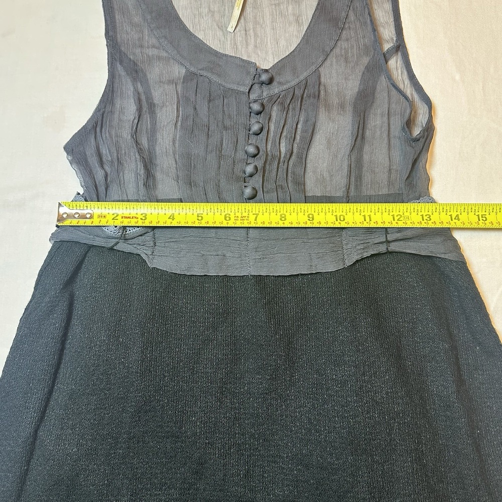 Free People Vintage Y2K Retro Babydoll Sleeveless Mini Black/Gray Dress Silk 4 - Picture 8 of 10
